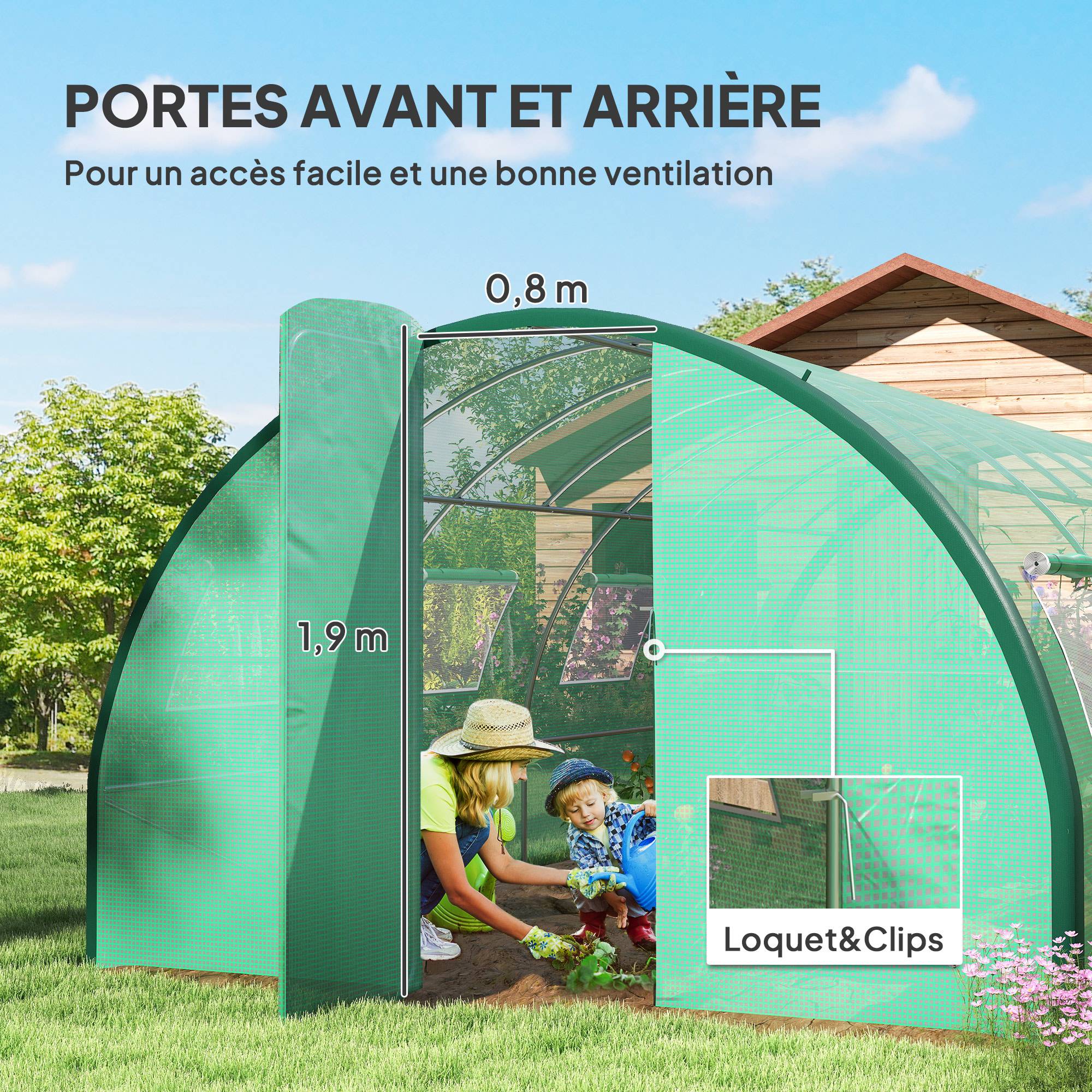 Grande Serre Tunnel 18m² 2 Portes Articulées 8 Fenêtres 6x3x2m Vert - ComfortXL Outdoor Living - Image 8