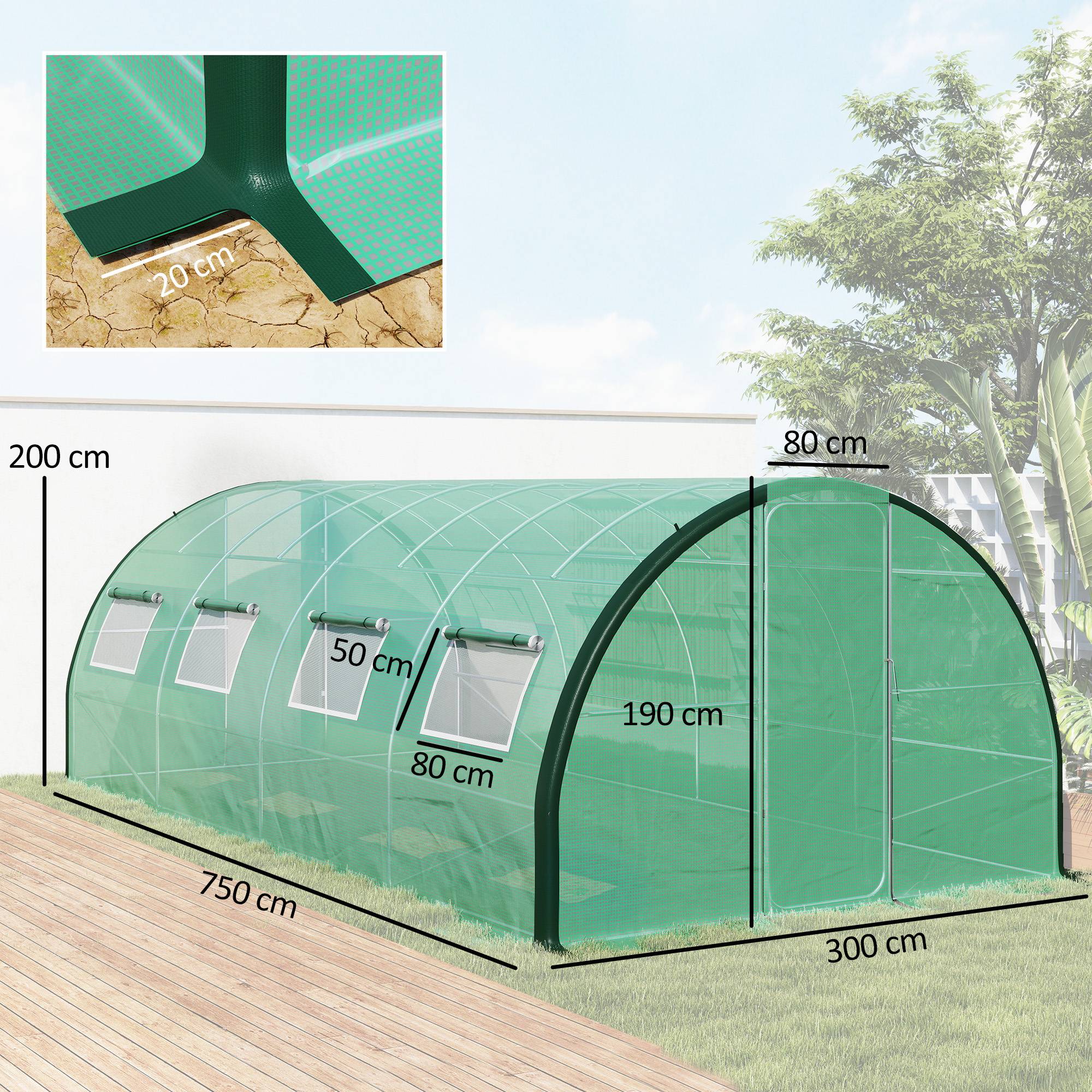 Grande Serre Tunnel 18m² 2 Portes Articulées 8 Fenêtres 6x3x2m Vert - ComfortXL Outdoor Living - Image 5