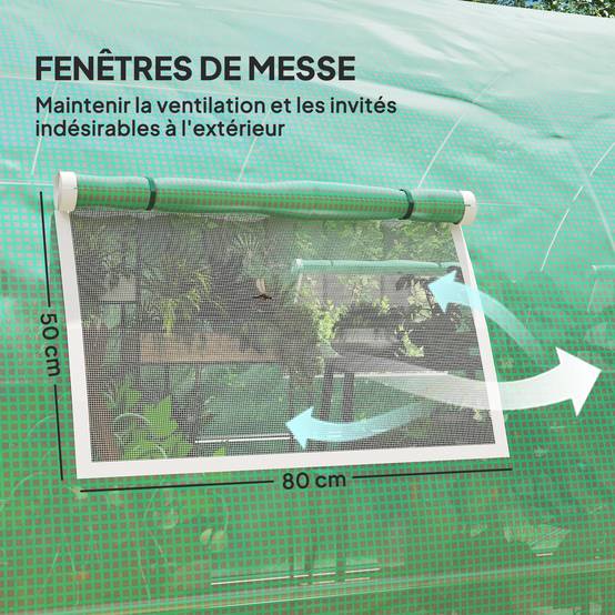 Grande Serre Tunnel 18m² 2 Portes Articulées 8 Fenêtres 6x3x2m Vert - ComfortXL Outdoor Living - Image 9