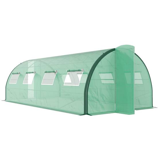 Grande Serre Tunnel 18m² 2 Portes Articulées 8 Fenêtres 6x3x2m Vert - ComfortXL Outdoor Living - Image 1