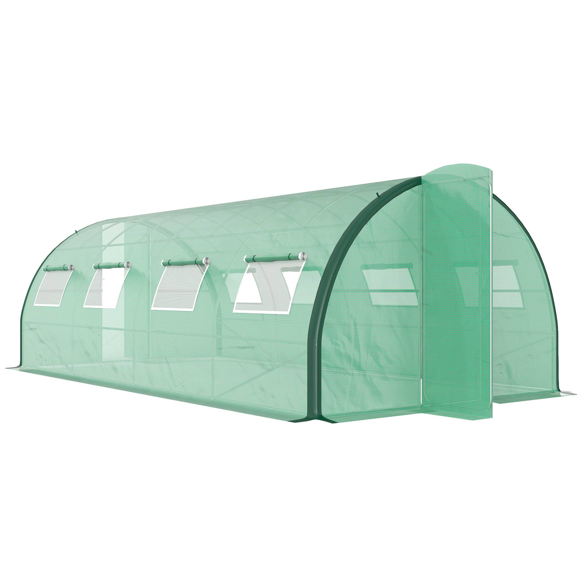 Grande Serre Tunnel 18m² 2 Portes Articulées 8 Fenêtres 6x3x2m Vert - ComfortXL Outdoor Living