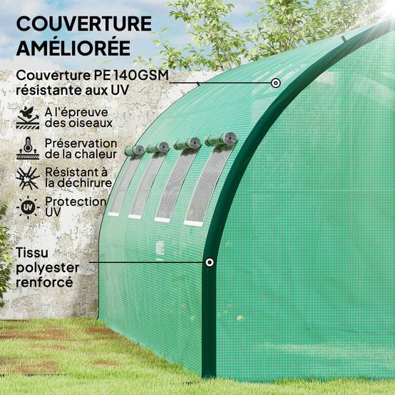 Grande Serre Tunnel 18m² 2 Portes Articulées 8 Fenêtres 6x3x2m Vert - ComfortXL Outdoor Living - Image 6