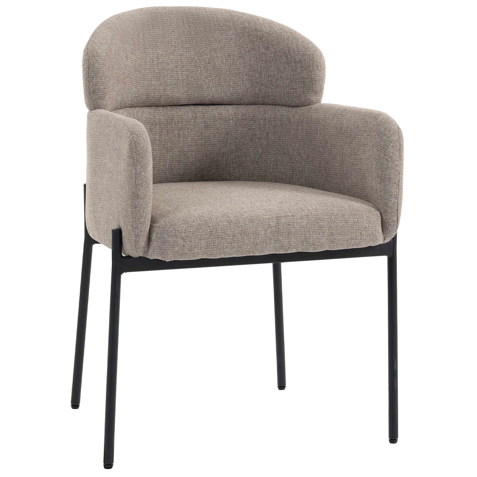 Fauteuil Salon, Fauteuil d'Appoint Rembourré en Chenille avec Dossier Courbé et Accoudoirs, Pieds en Métal, Marron Clair - Image 2