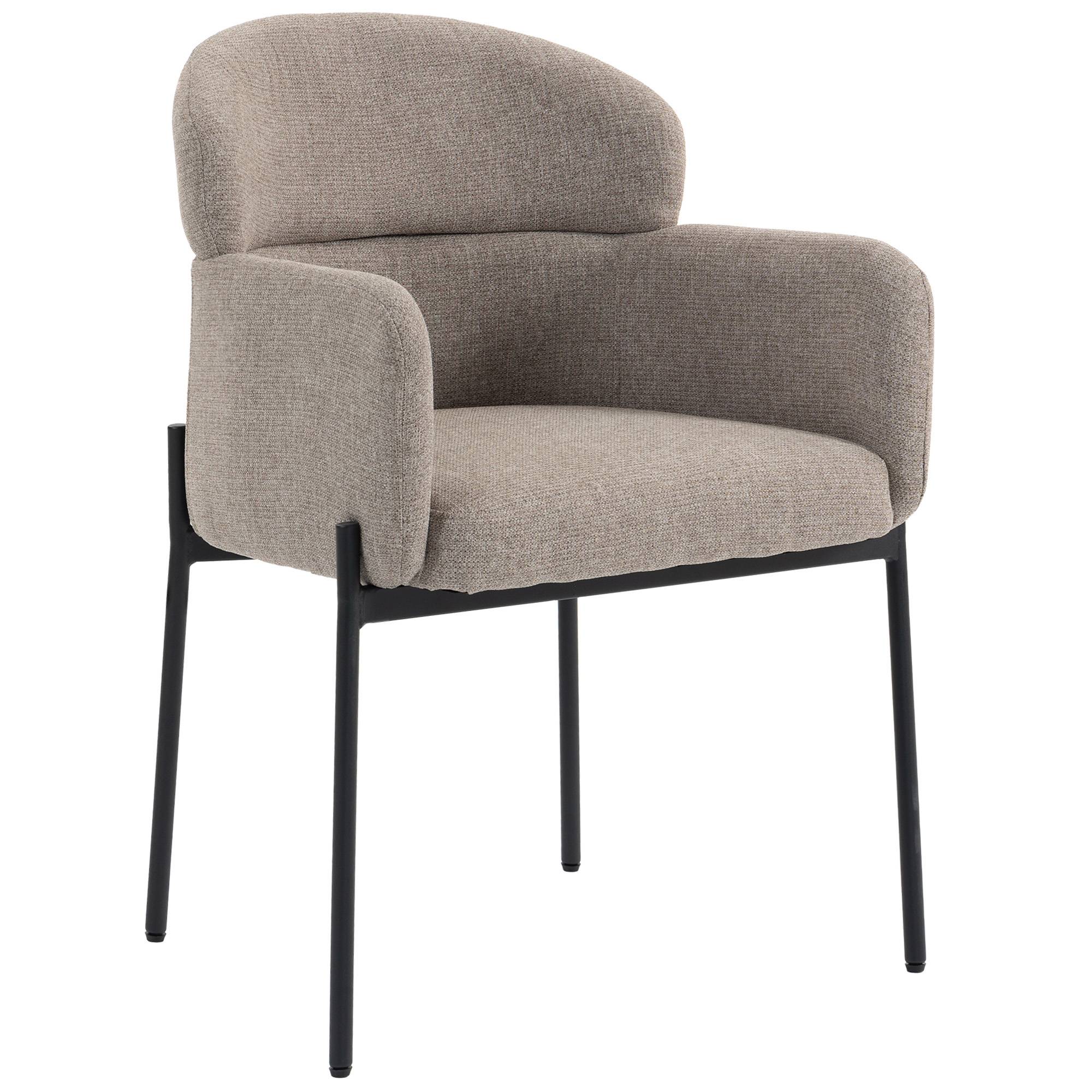 Fauteuil Salon, Fauteuil d'Appoint Rembourré en Chenille avec Dossier Courbé et Accoudoirs, Pieds en Métal, Marron Clair - Image 1