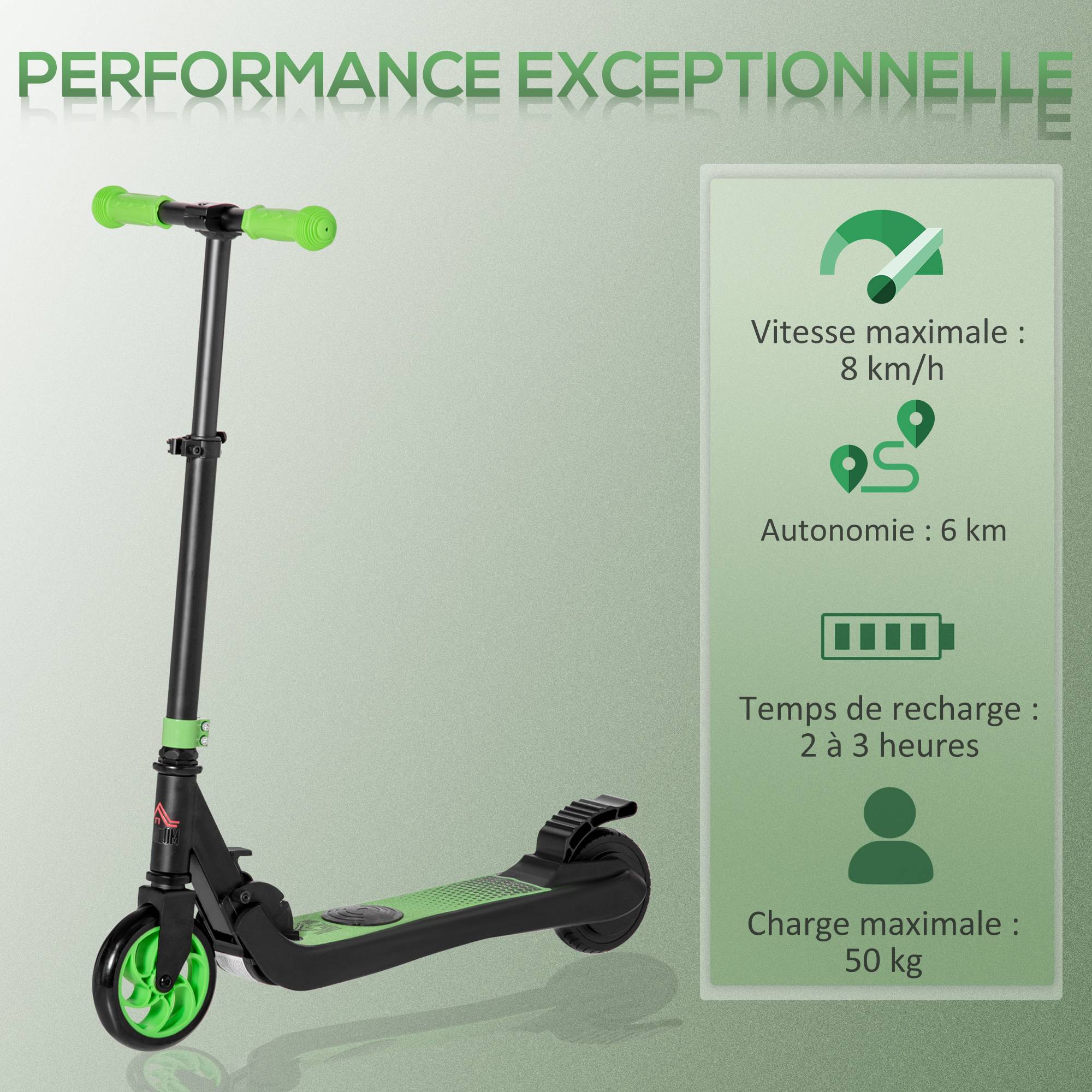 Trottinette électrique enfants 6 ans + pliable scooter électrique vitesse 8 km/h 71x36,5x75-80cm, aluminium, acier, vert - Image 6