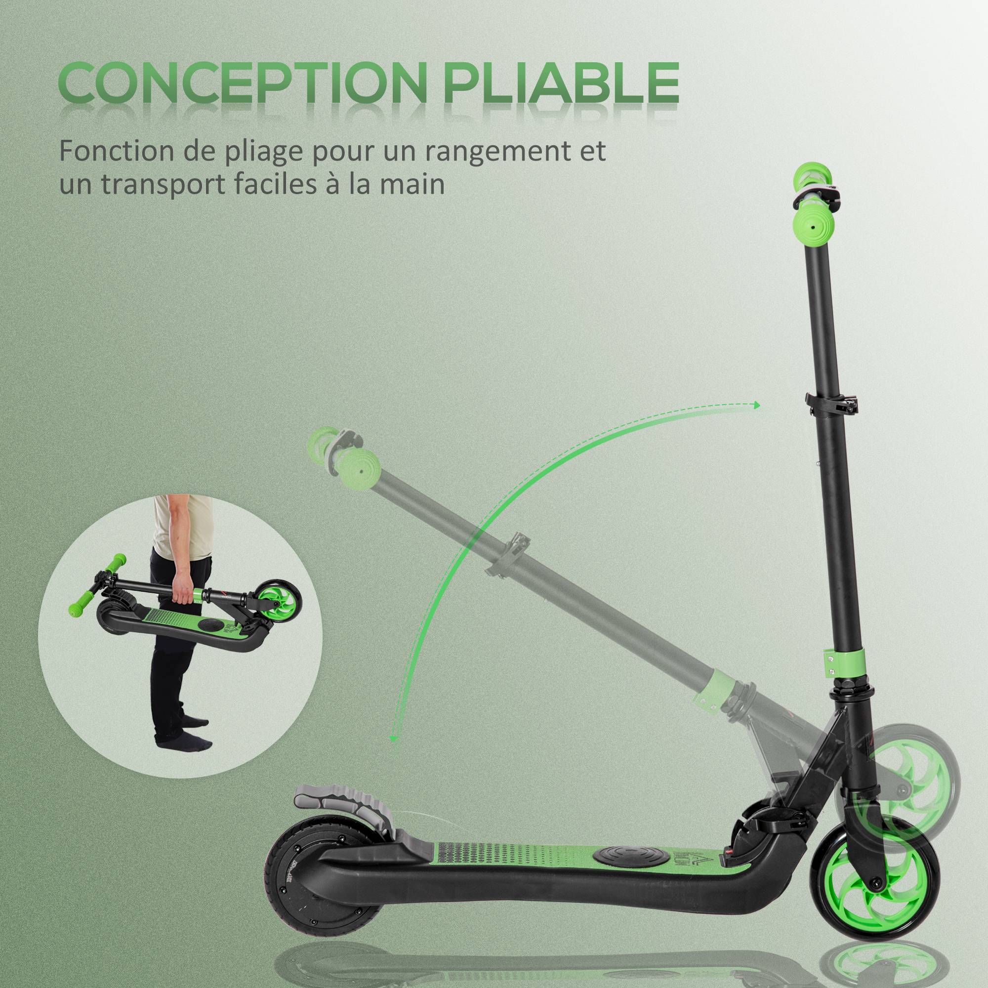 Trottinette électrique enfants 6 ans + pliable scooter électrique vitesse 8 km/h 71x36,5x75-80cm, aluminium, acier, vert - Image 8