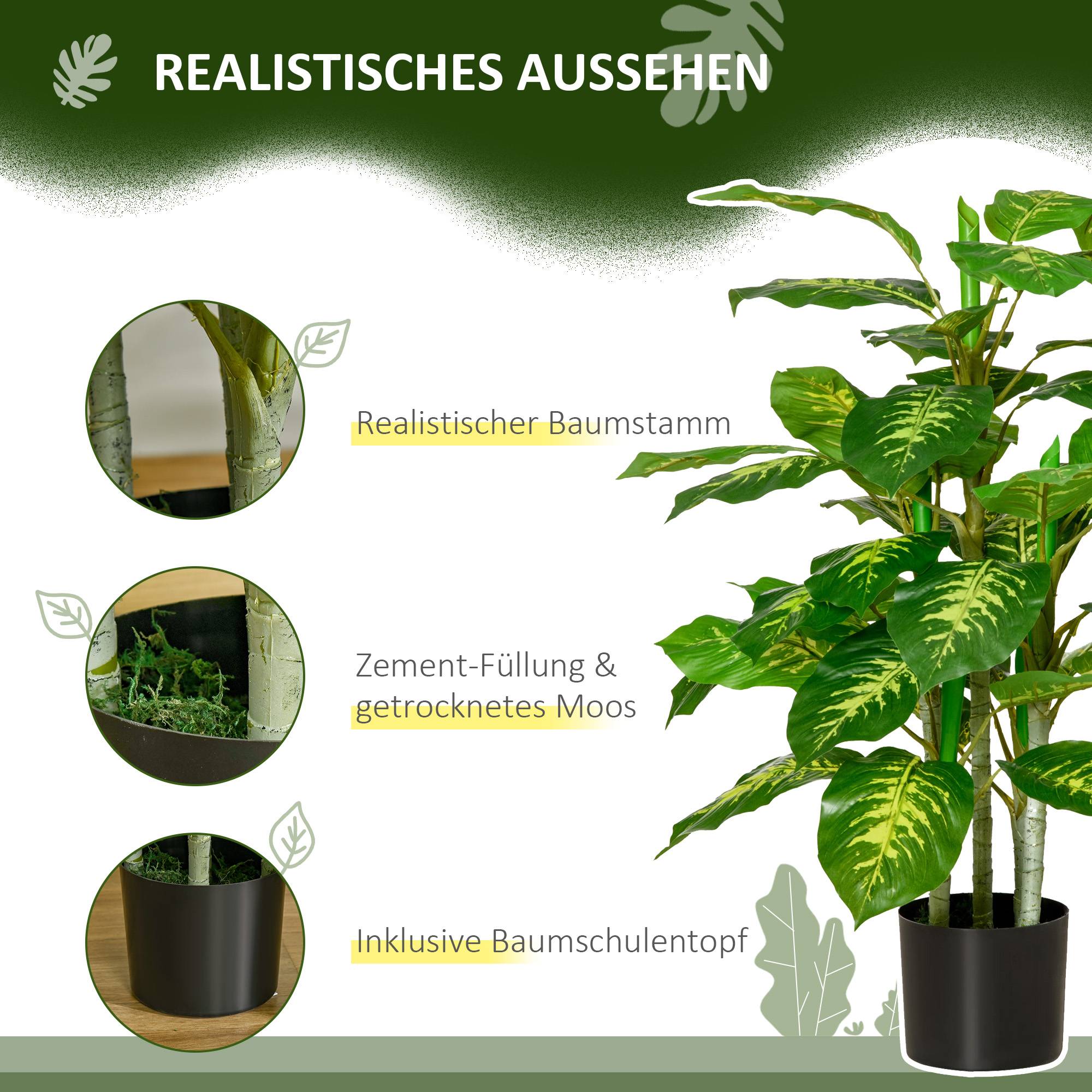Plante Artificielle Dieffenbachia Plastique Intérieur Extérieur Sans Entretien 95cm Vert - ComfortXL Outdoor Living - Image 7