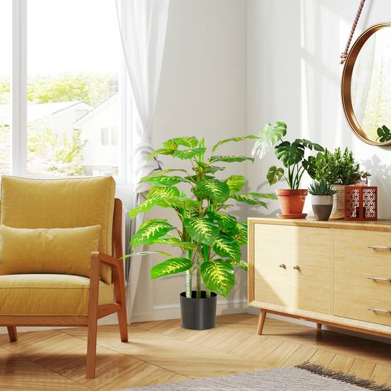 Plante Artificielle Dieffenbachia Plastique Intérieur Extérieur Sans Entretien 95cm Vert - ComfortXL Outdoor Living - Image 9