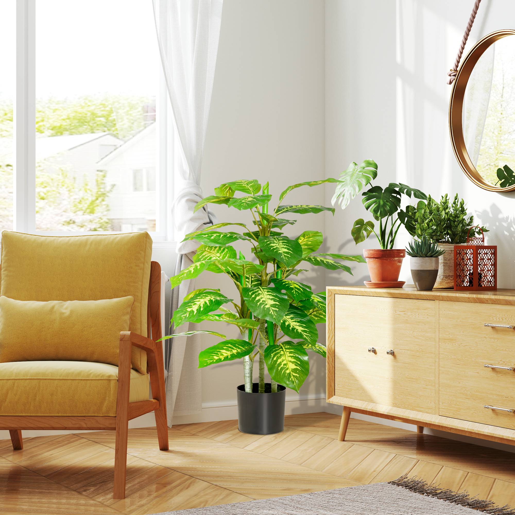 Plante Artificielle Dieffenbachia Plastique Intérieur Extérieur Sans Entretien 95cm Vert - ComfortXL Outdoor Living - Image 9