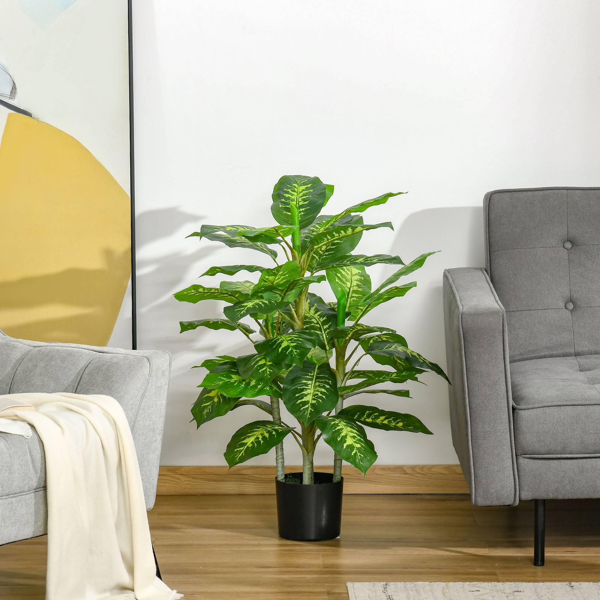 Plante Artificielle Dieffenbachia Plastique Intérieur Extérieur Sans Entretien 95cm Vert - ComfortXL Outdoor Living - Image 3