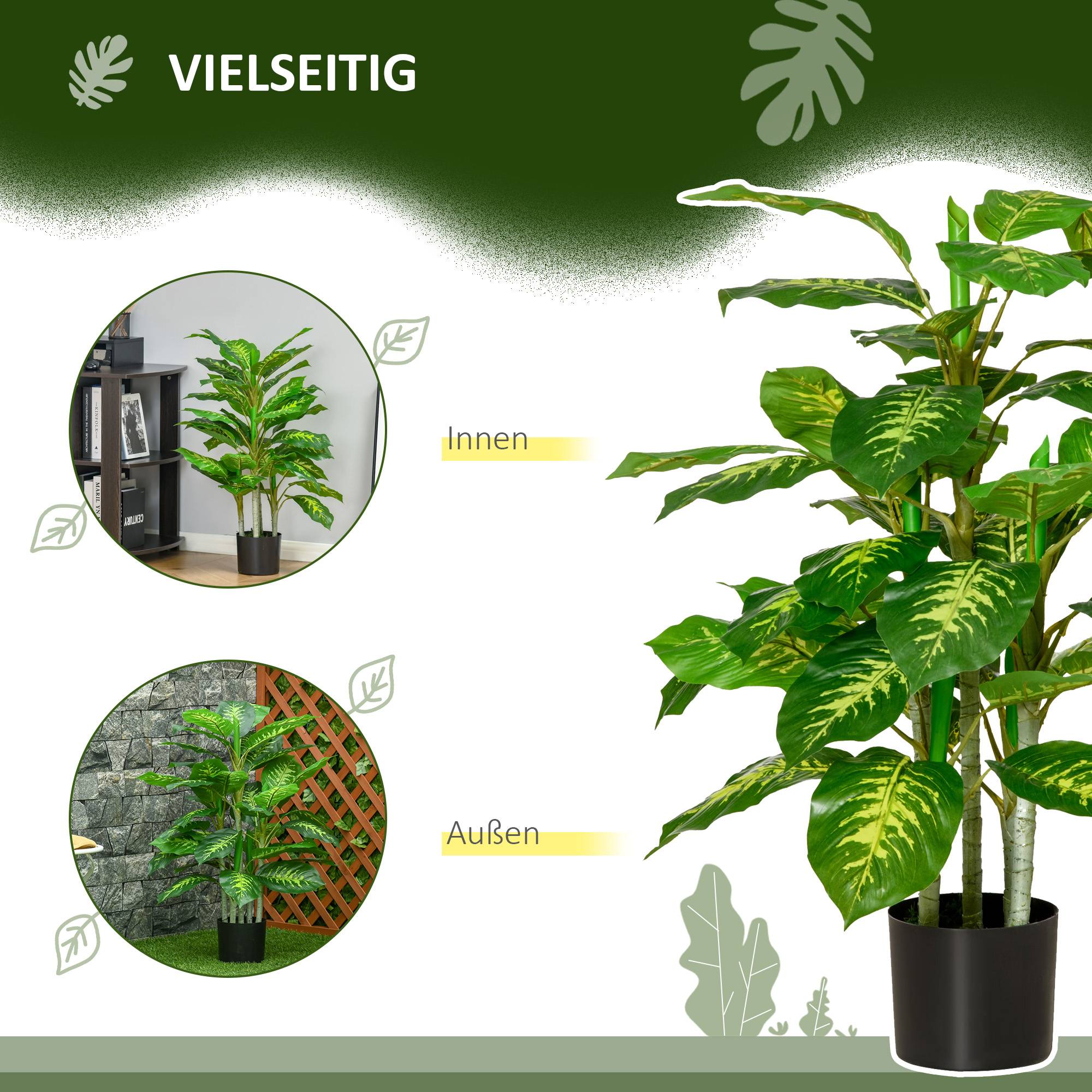 Plante Artificielle Dieffenbachia Plastique Intérieur Extérieur Sans Entretien 95cm Vert - ComfortXL Outdoor Living - Image 8