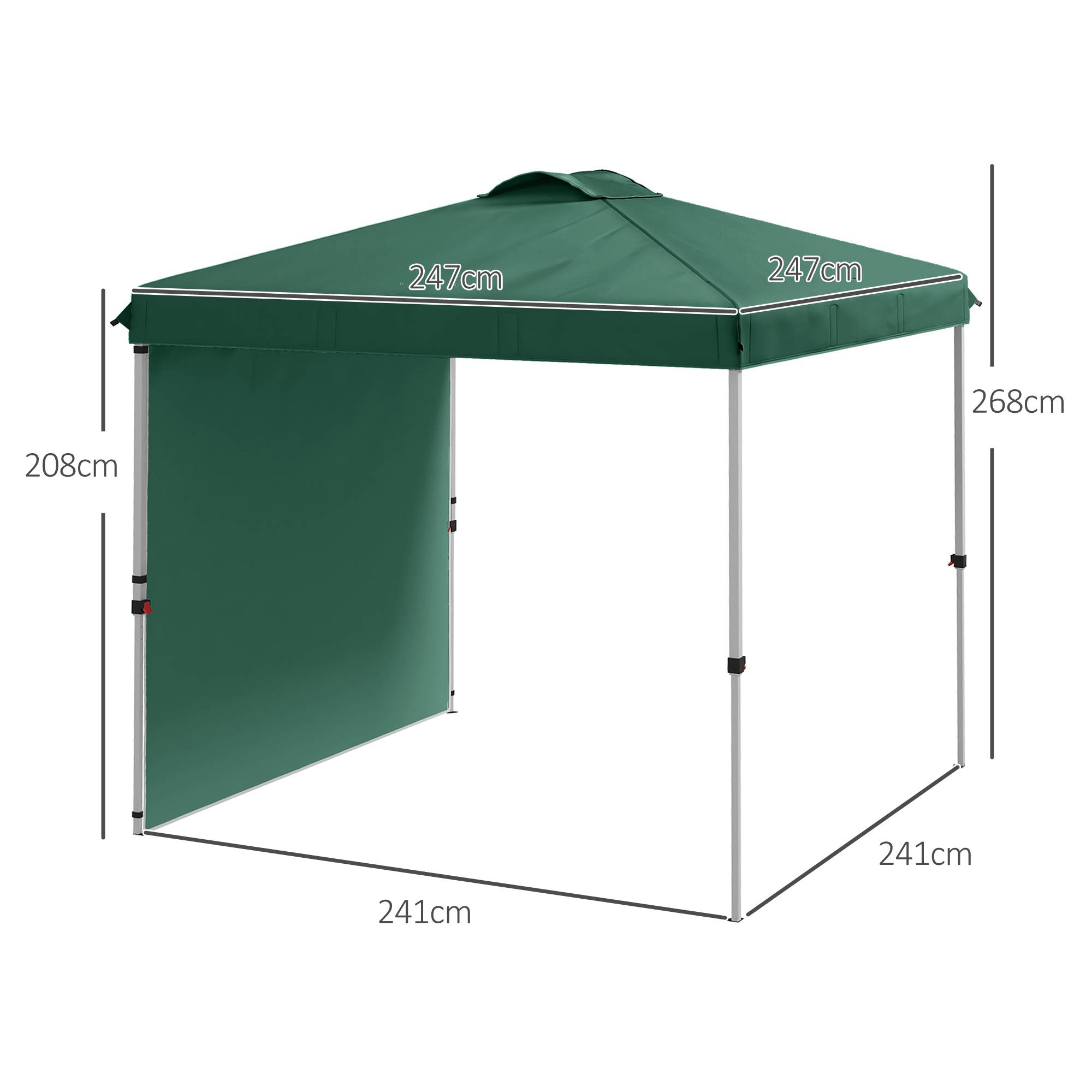 Sans Marque - Tente de jardin pliante 2,5 x 2,5 m avec hauteur réglable, protection UV, 1 paroi latérale et sacs de sable (verte) - Image 5