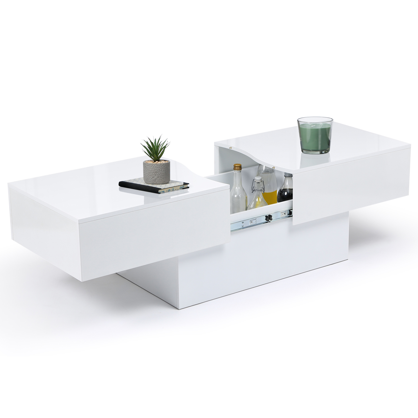 Table basse coulissante rectangulaire MARTA bois blanc - Image 2