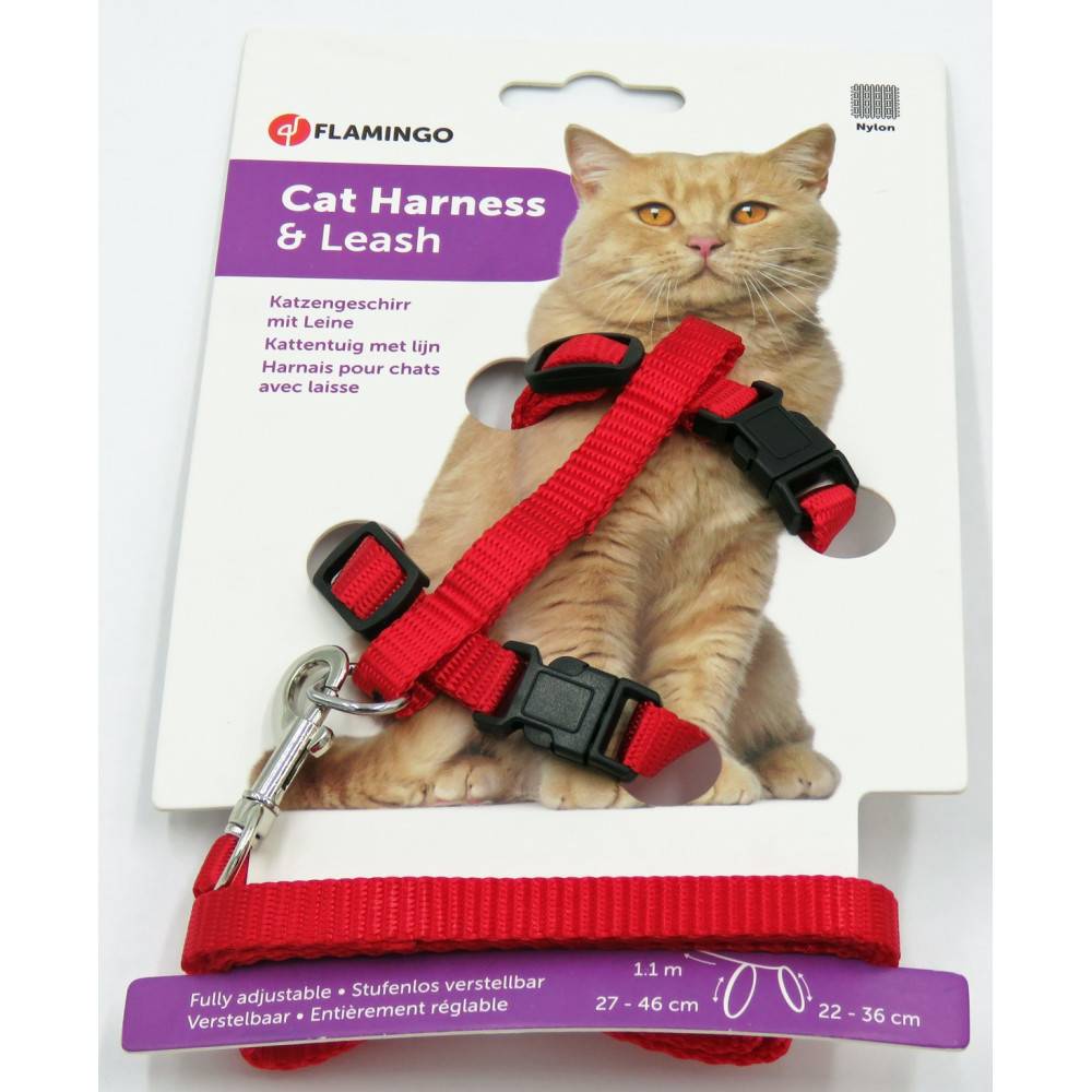Harnais et laisse de 1,10 mètre rouge pour chat - Image 2