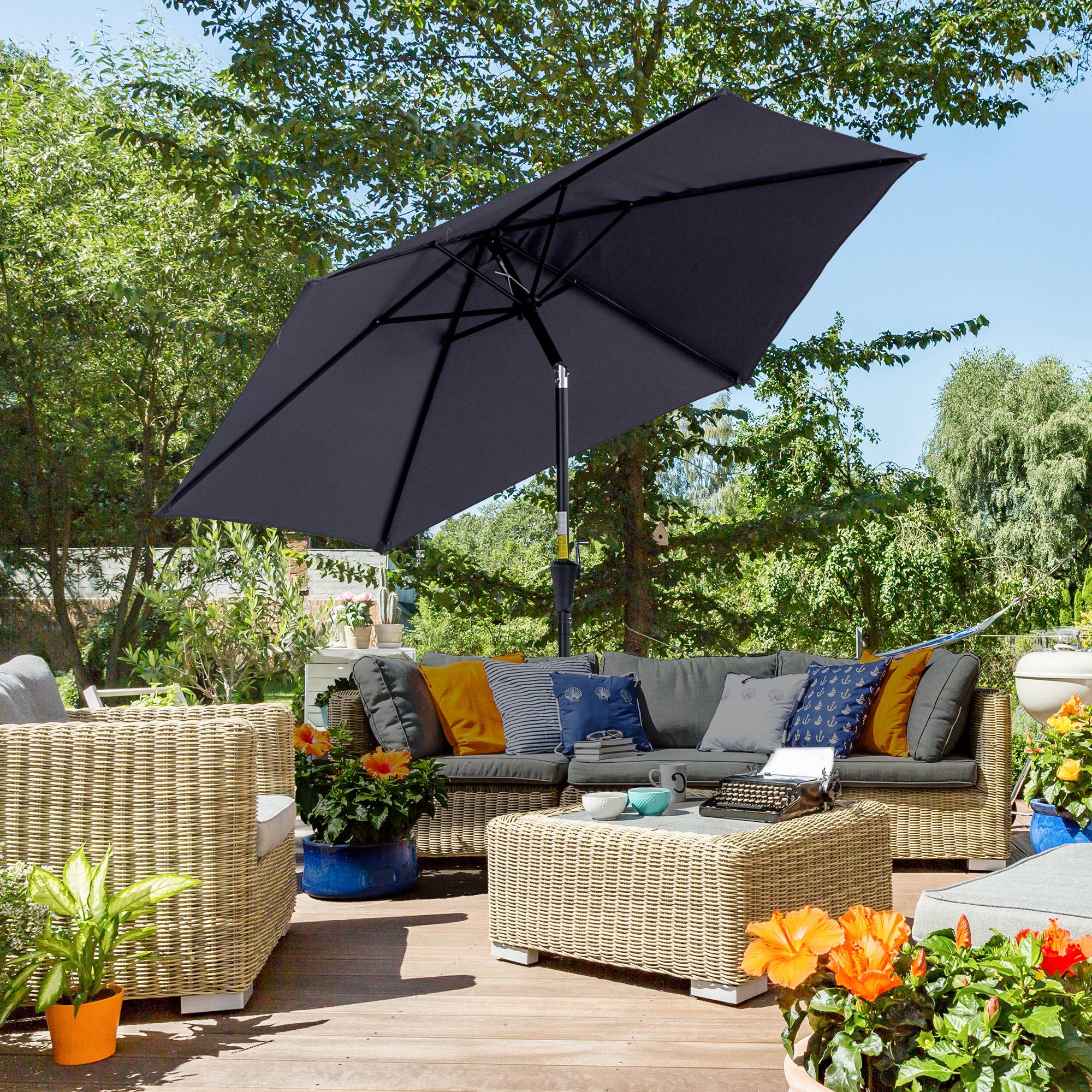 Parasol droit parasol inclinable de jardin balcon terrasse manivelle - 260x260x235cm Métal Gris fr185 - Image 3