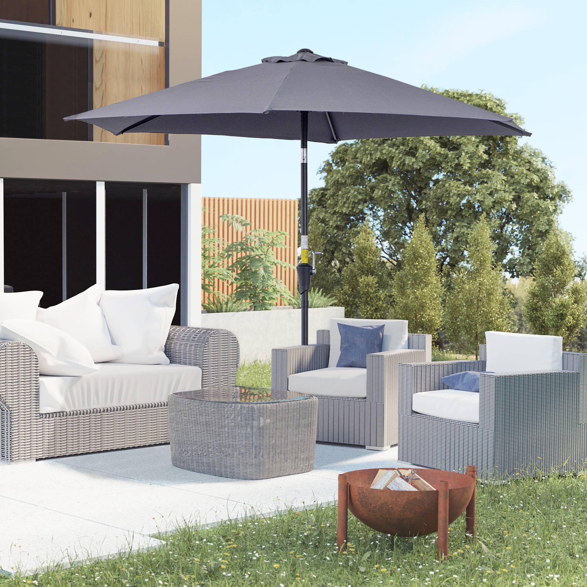 Parasol droit parasol inclinable de jardin balcon terrasse manivelle - 260x260x235cm Métal Gris fr185 - Image 4