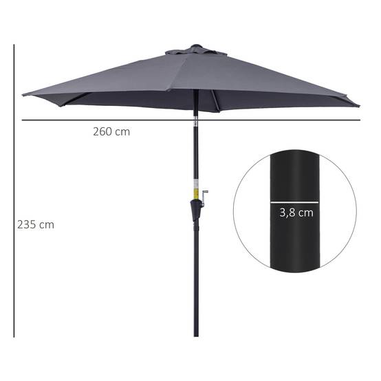Parasol droit parasol inclinable de jardin balcon terrasse manivelle - 260x260x235cm Métal Gris fr185 - Image 5