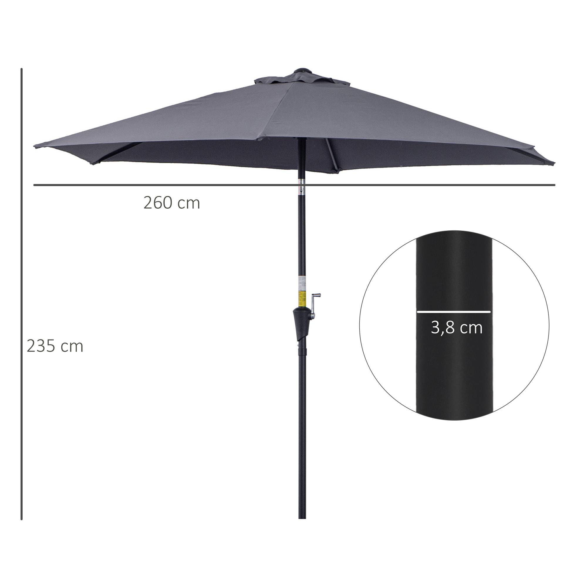 Parasol droit parasol inclinable de jardin balcon terrasse manivelle - 260x260x235cm Métal Gris fr185 - Image 5