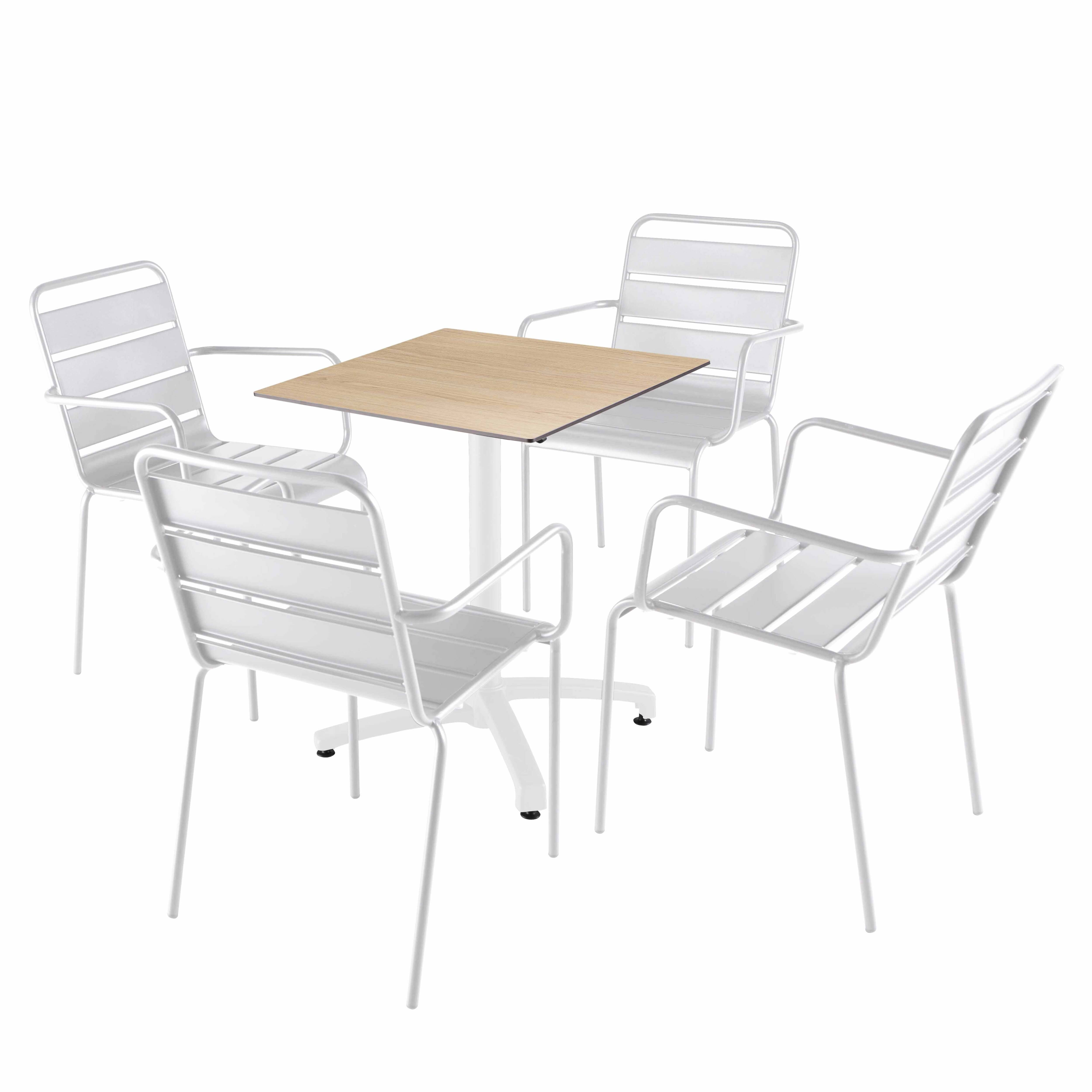 Oviala - Ensemble table 60 cm chêne naturel et 4 chaises en métal blanc - Oviala - Imagen 1