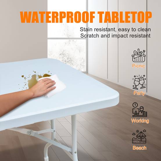 Table pliante robuste 180cm, portable avec poignée, multifonctionnelle fêtes camping intérieur extérieur, charge 135kg (blanc) - Image 4