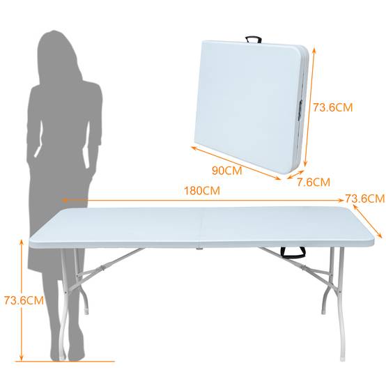 Table pliante robuste 180cm, portable avec poignée, multifonctionnelle fêtes camping intérieur extérieur, charge 135kg (blanc) - Image 6