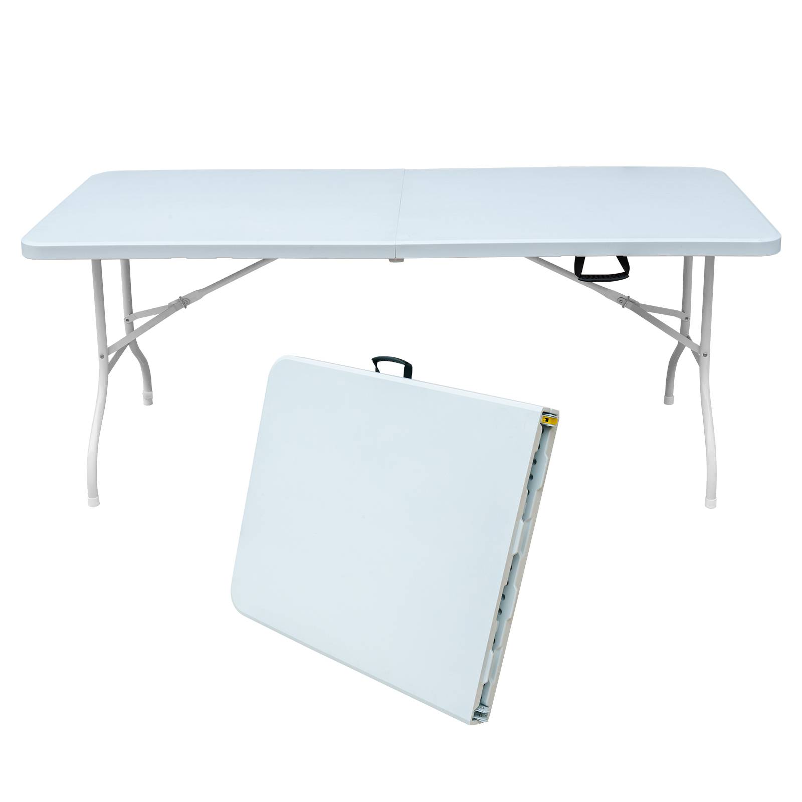 Table pliante robuste 180cm, portable avec poignée, multifonctionnelle fêtes camping intérieur extérieur, charge 135kg (blanc) - Image 1