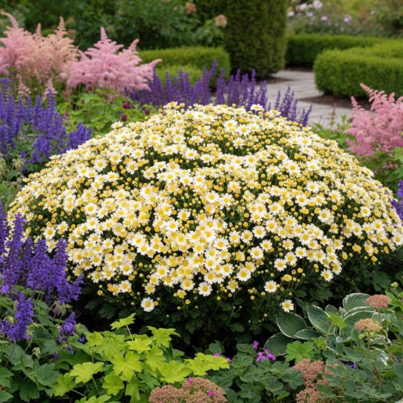 Chrysanthème du pacifique Bengo Weiss à fleurs Blanche/Jaune - feuillage Caduc - Godet - 5/20 cm - Imagen 1