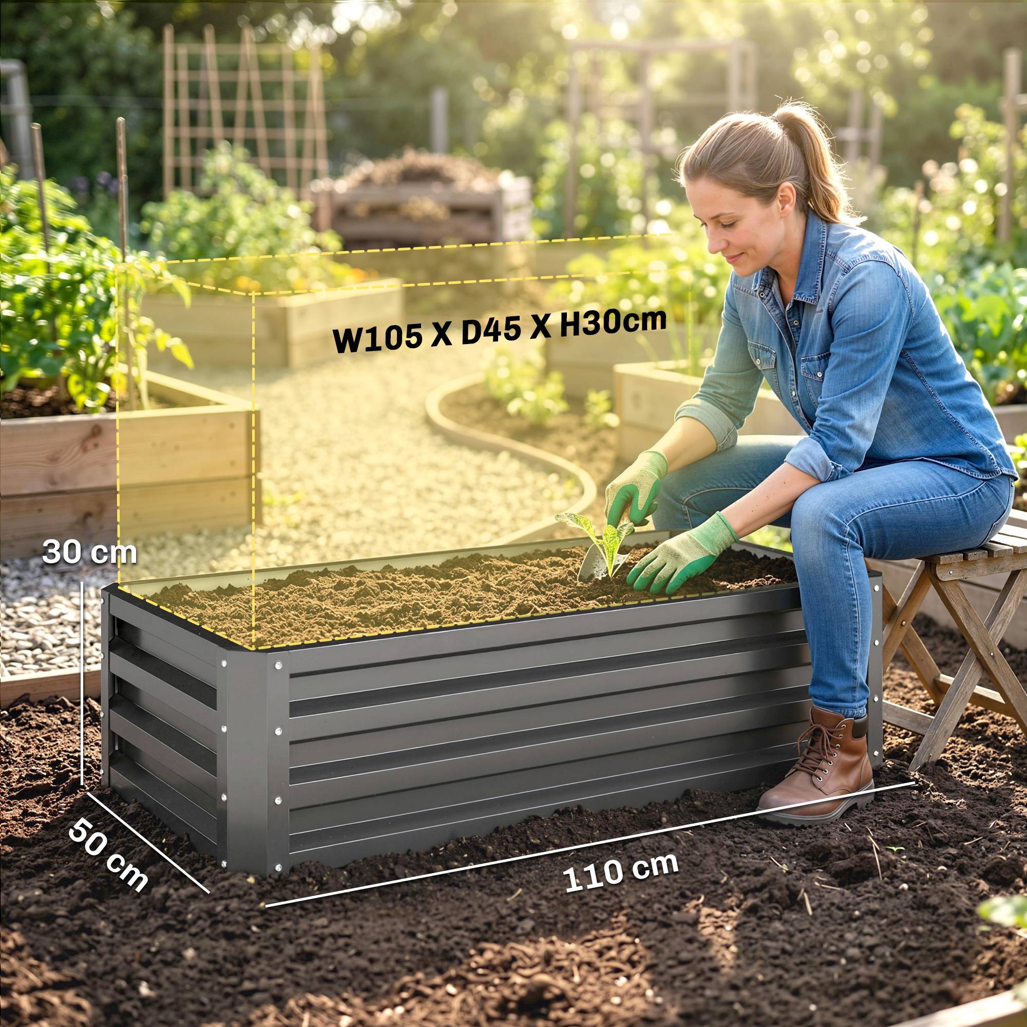 PANGIVO - Carré potager acier gris foncé 110 x 50 x 30 cm - PANGIVO - Image 5