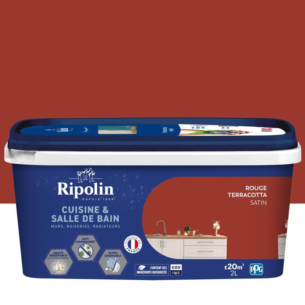 Ripolin - Peinture mur, RIPOLIN cuisine et bain, 2 litres, rouge terracotta satin - Image 1