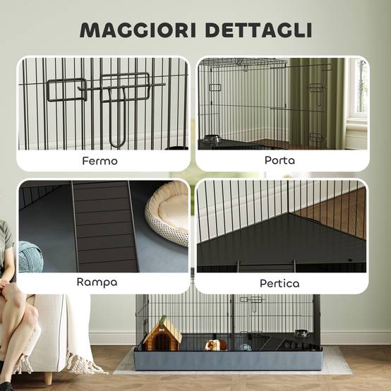 Cage Parc Métal Tissu Oxford Cochons d'Inde Fond Imperméable 121x61x61cm Noir - ComfortXL Outdoor Living - Image 9