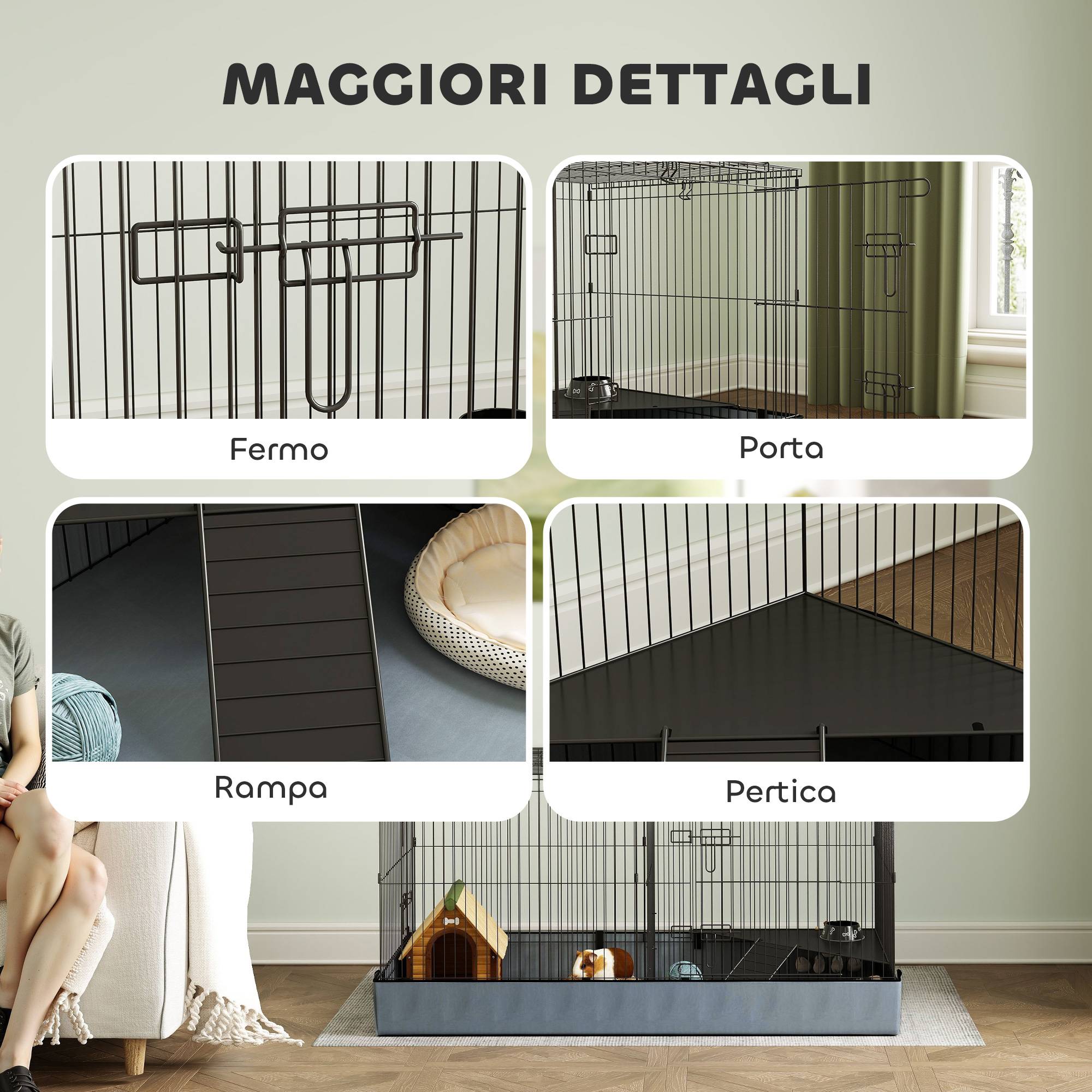 Cage Parc Métal Tissu Oxford Cochons d'Inde Fond Imperméable 121x61x61cm Noir - ComfortXL Outdoor Living - Image 9