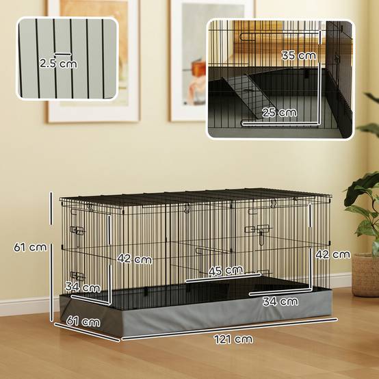 Cage Parc Métal Tissu Oxford Cochons d'Inde Fond Imperméable 121x61x61cm Noir - ComfortXL Outdoor Living - Image 5