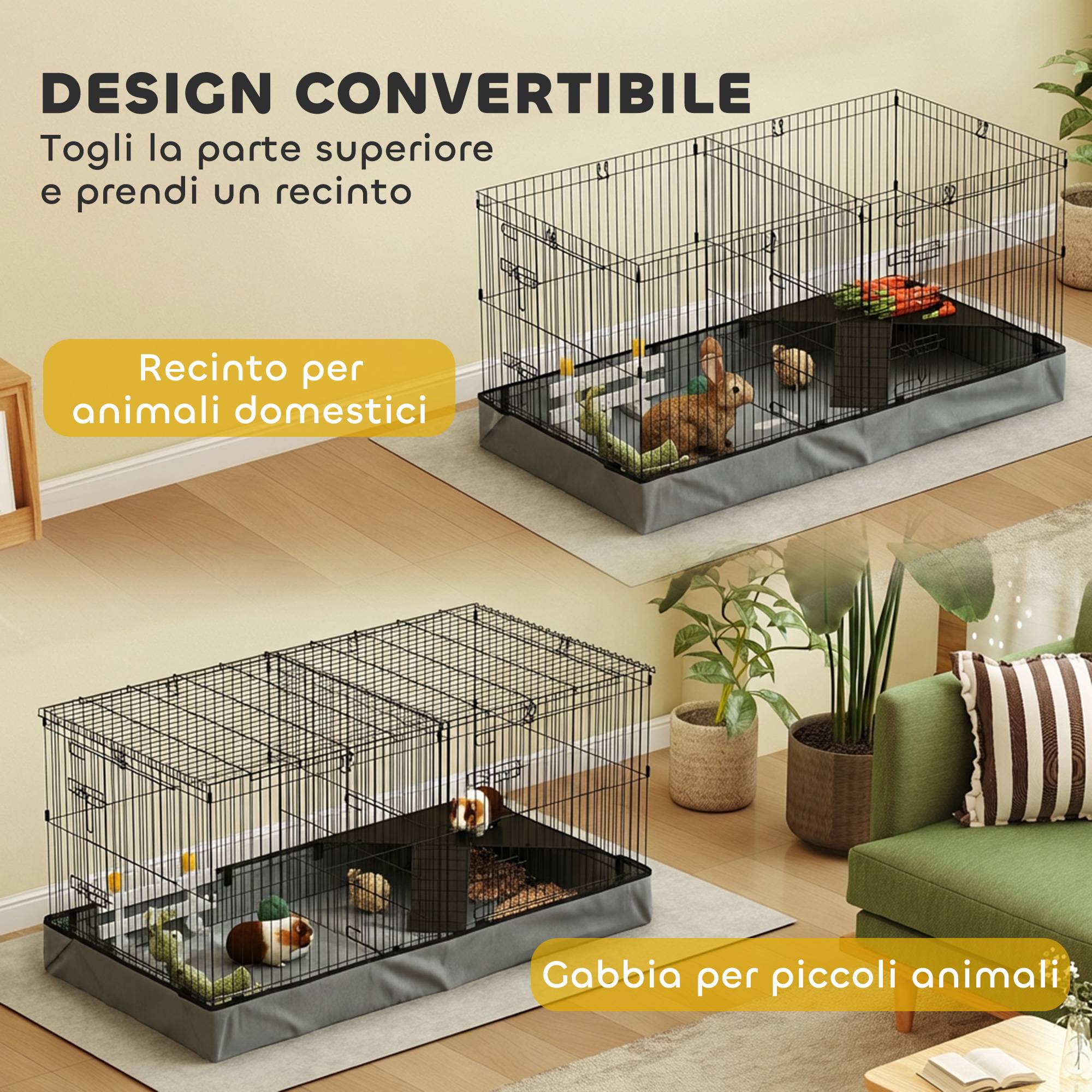 Cage Parc Métal Tissu Oxford Cochons d'Inde Fond Imperméable 121x61x61cm Noir - ComfortXL Outdoor Living - Image 6