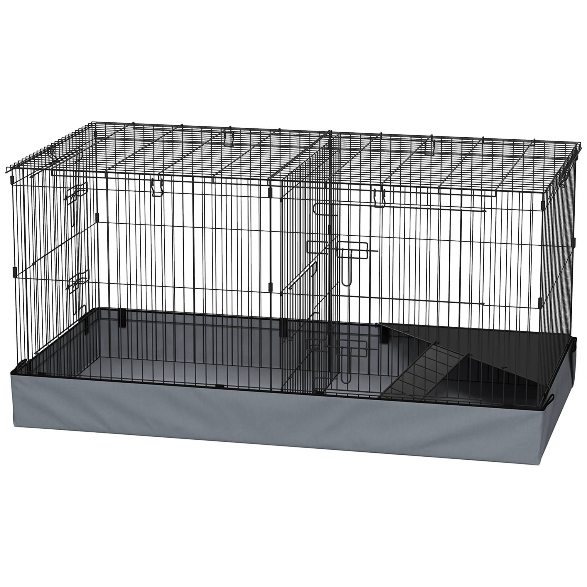 Cage Parc Métal Tissu Oxford Cochons d'Inde Fond Imperméable 121x61x61cm Noir - ComfortXL Outdoor Living - Image 2