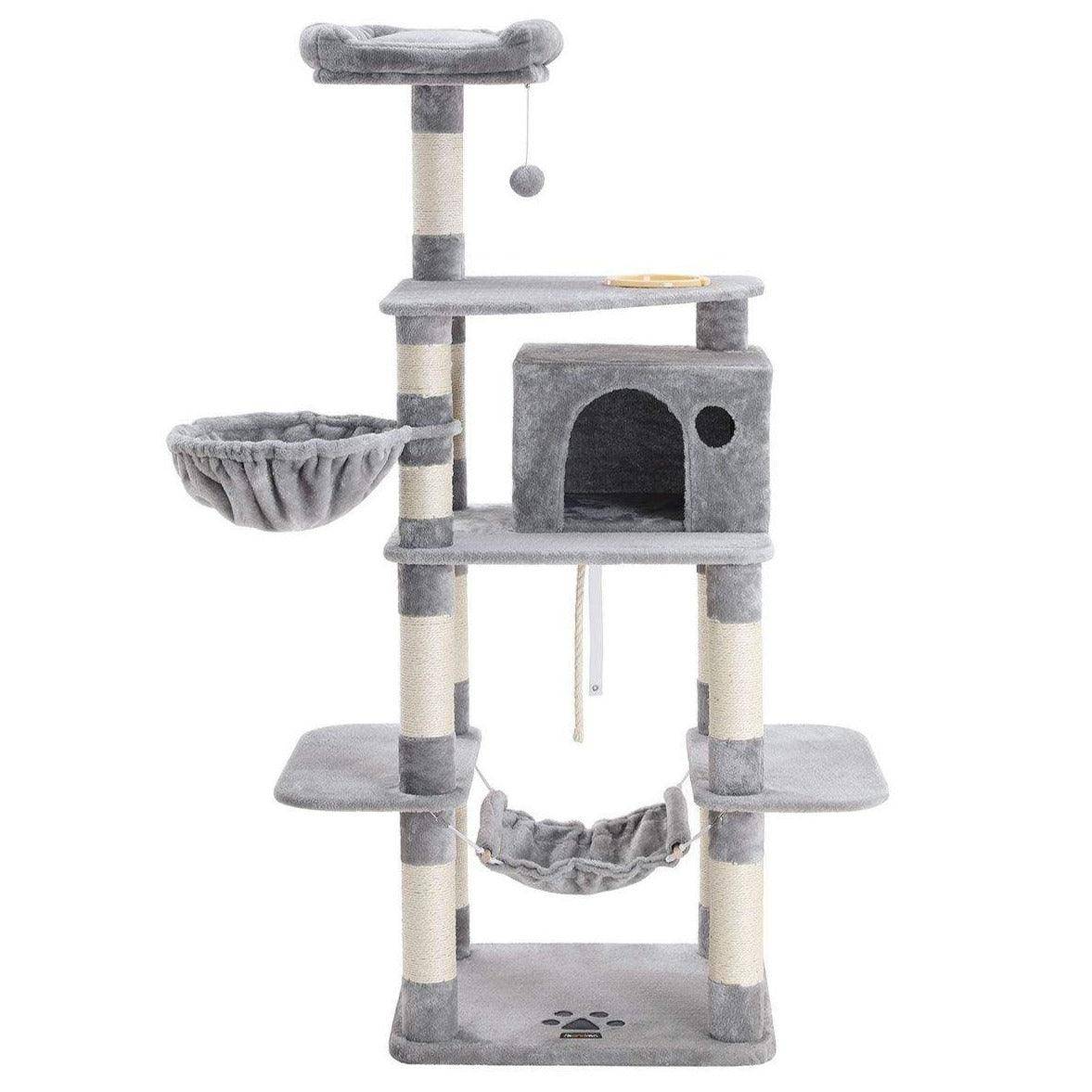 Helloshop26 - Arbre à chat hauteur de 174 cm multi-niveaux avec bol panier niche maison de jeu meubles pour chatons chats et félins couleur grise claire - Imagen 2