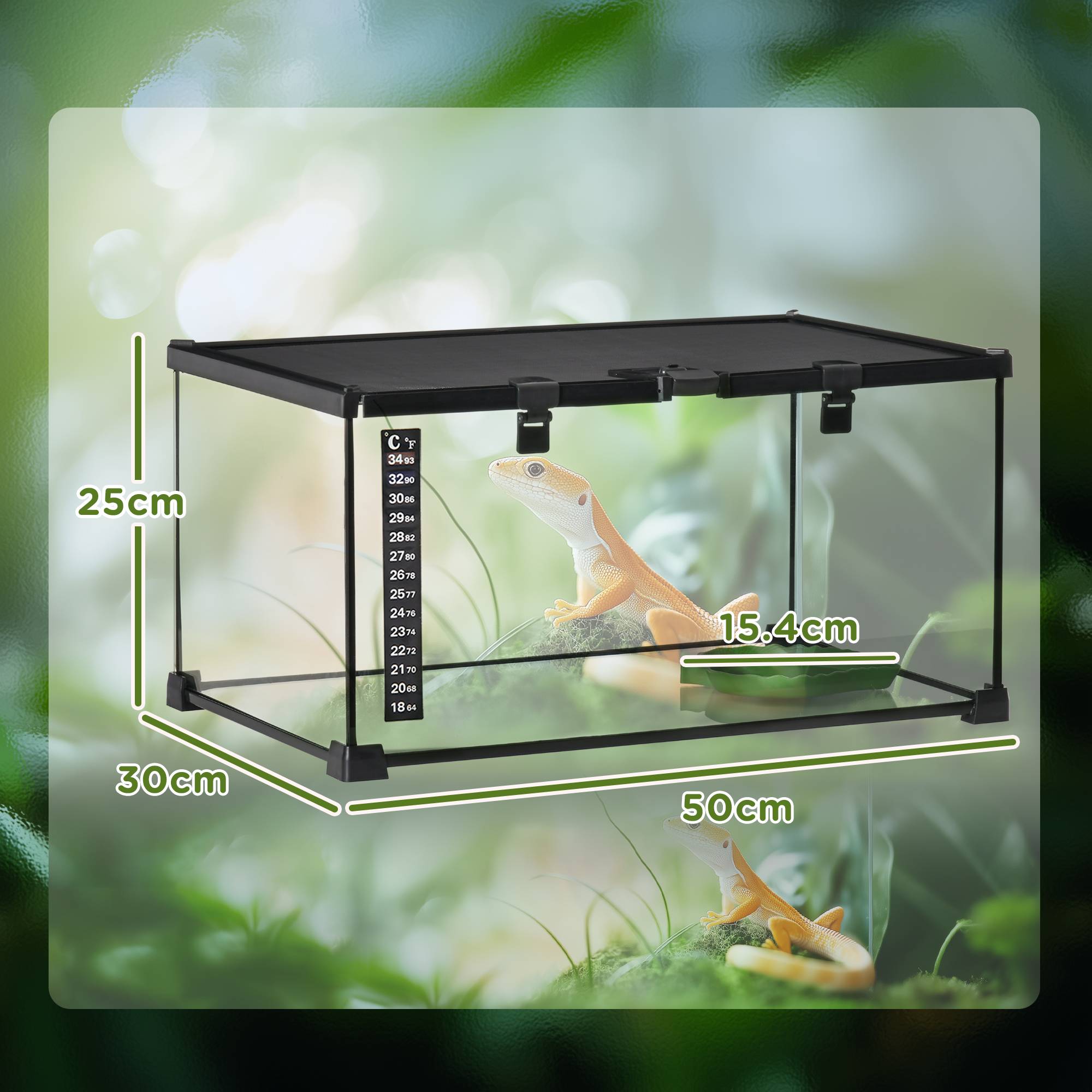 Terrarium Verre Surélevé Reptiles Grille Métal Anti-Fugue 50x30cm Noir - ComfortXL Outdoor Living - Image 5