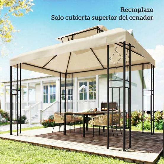 ComfortXL - Toile de Rechange pour Tonnelle Polyester Anti-UV pour Pergola 4x3 m Blanc Crème - ComfortXL Outdoor Living - Image 10