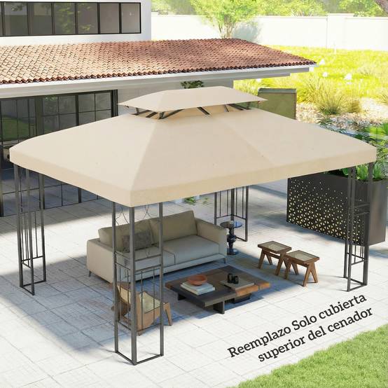 ComfortXL - Toile de Rechange pour Tonnelle Polyester Anti-UV pour Pergola 4x3 m Blanc Crème - ComfortXL Outdoor Living - Image 9