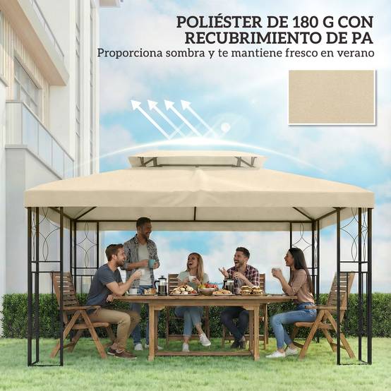 ComfortXL - Toile de Rechange pour Tonnelle Polyester Anti-UV pour Pergola 4x3 m Blanc Crème - ComfortXL Outdoor Living - Image 8