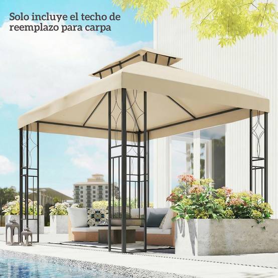 ComfortXL - Toile de Rechange pour Tonnelle Polyester Anti-UV pour Pergola 4x3 m Blanc Crème - ComfortXL Outdoor Living - Image 4