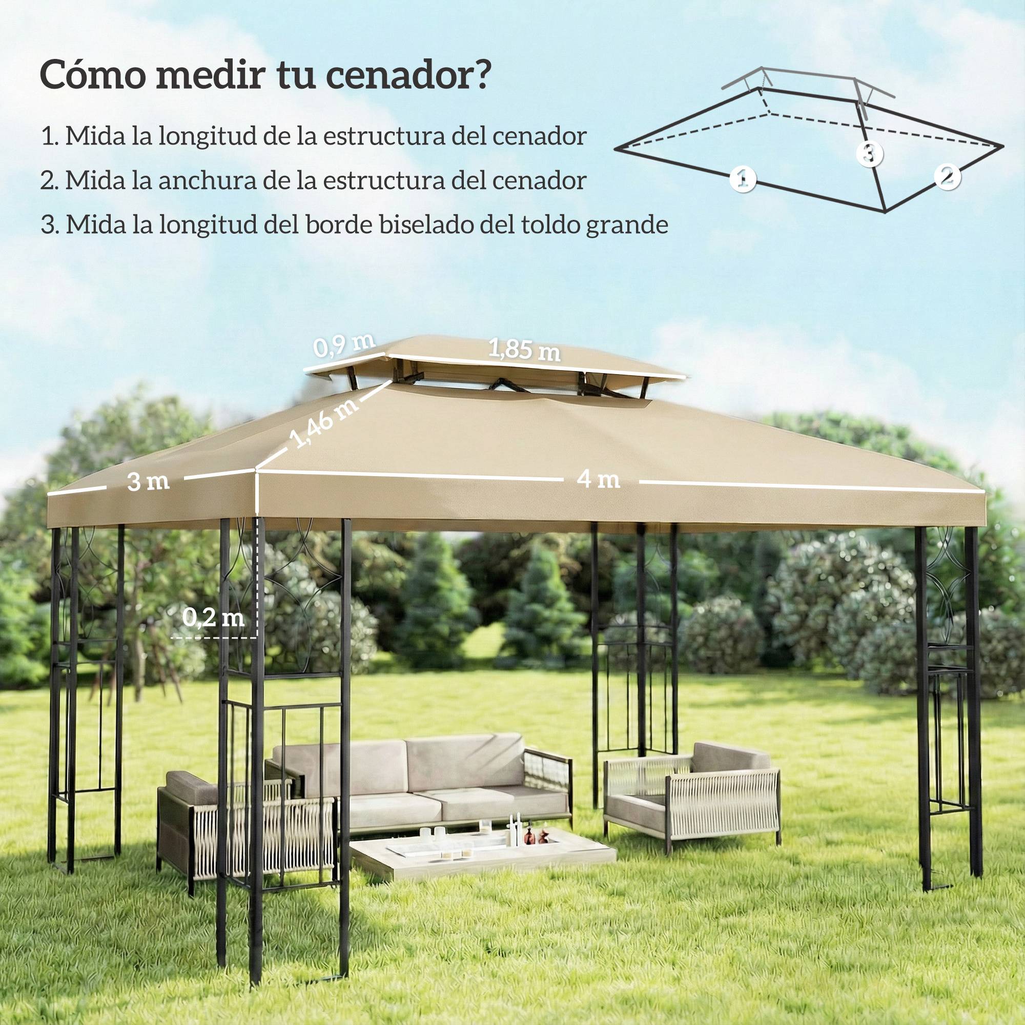 ComfortXL - Toile de Rechange pour Tonnelle Polyester Anti-UV pour Pergola 4x3 m Blanc Crème - ComfortXL Outdoor Living - Image 5