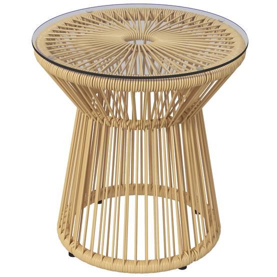 Table d'appoint extérieure résine tressée et verre trempé beige 40 x 40 x 42 cm - PANGIVO - Image 1