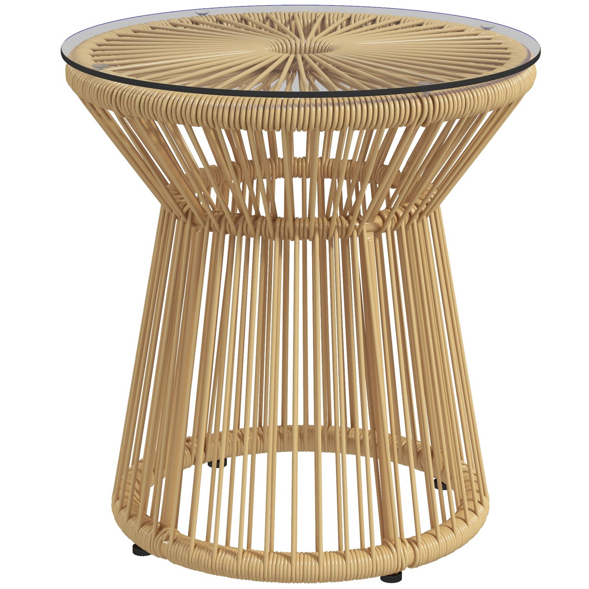 Table d'appoint extérieure résine tressée et verre trempé beige 40 x 40 x 42 cm - PANGIVO - Image 2