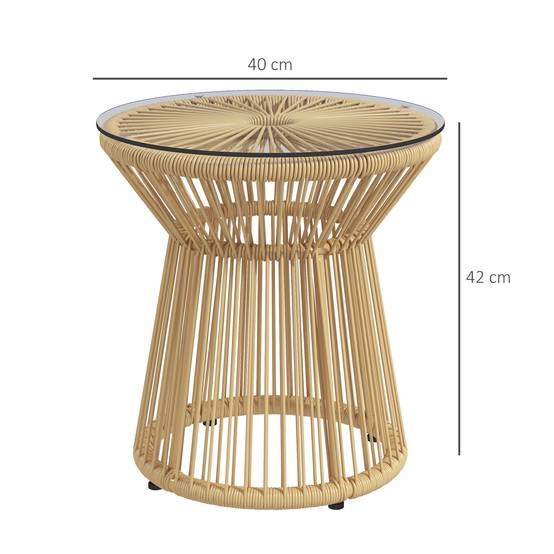 Table d'appoint extérieure résine tressée et verre trempé beige 40 x 40 x 42 cm - PANGIVO - Image 5