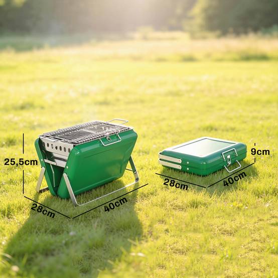 Barbecue charbon portable métal vert 40 x 28 x 25.5 cm - PANGIVO - Image 5