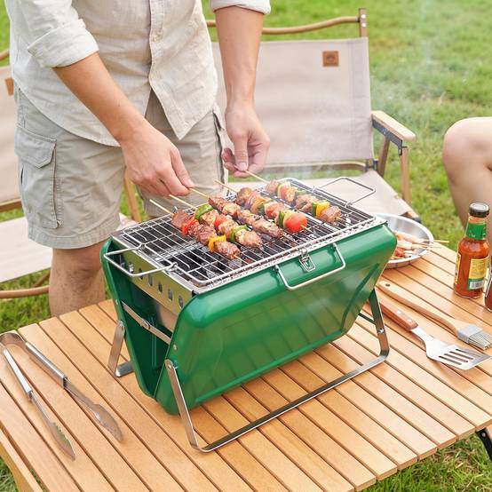 Barbecue charbon portable métal vert 40 x 28 x 25.5 cm - PANGIVO - Image 4