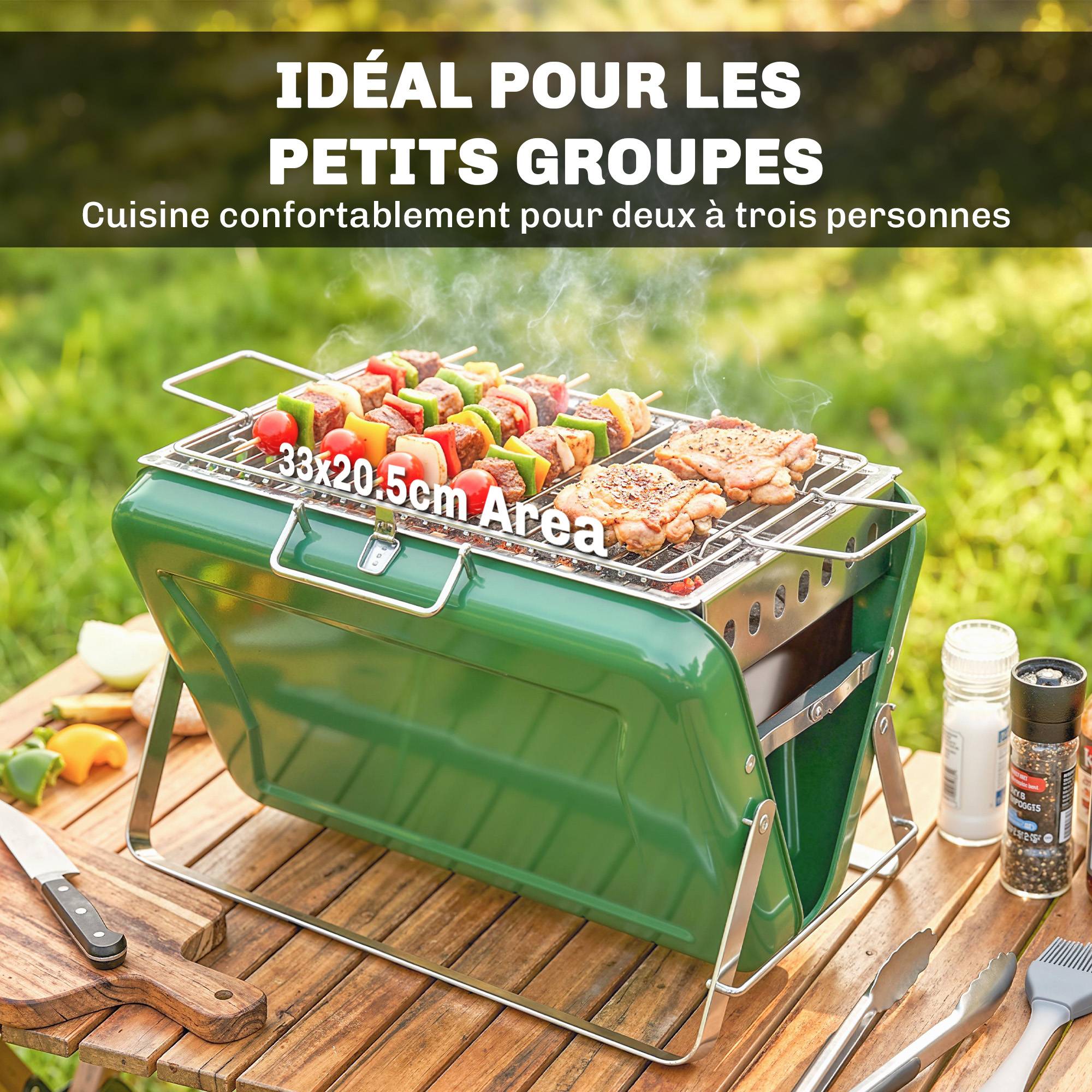 Barbecue charbon portable métal vert 40 x 28 x 25.5 cm - PANGIVO - Image 8