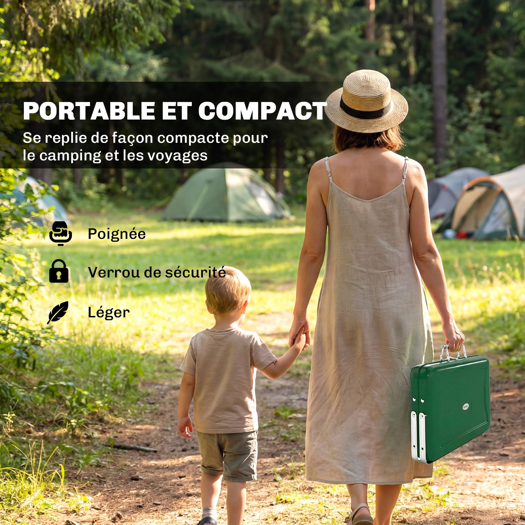 Barbecue charbon portable métal vert 40 x 28 x 25.5 cm - PANGIVO - Image 6