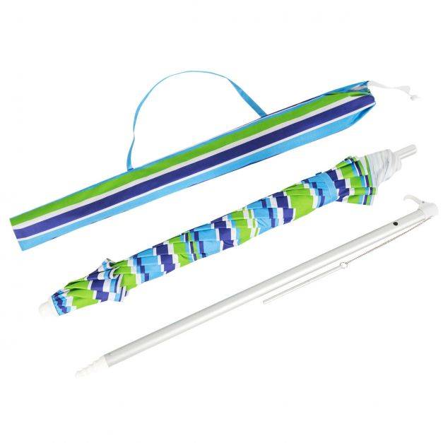 Helloshop26 - Parasol de plage φ182 cm inclinable protection uv 50+ à 8 baleines en fibre de verre pour plage piscine jardin bande bleu et vert - Imagen 3