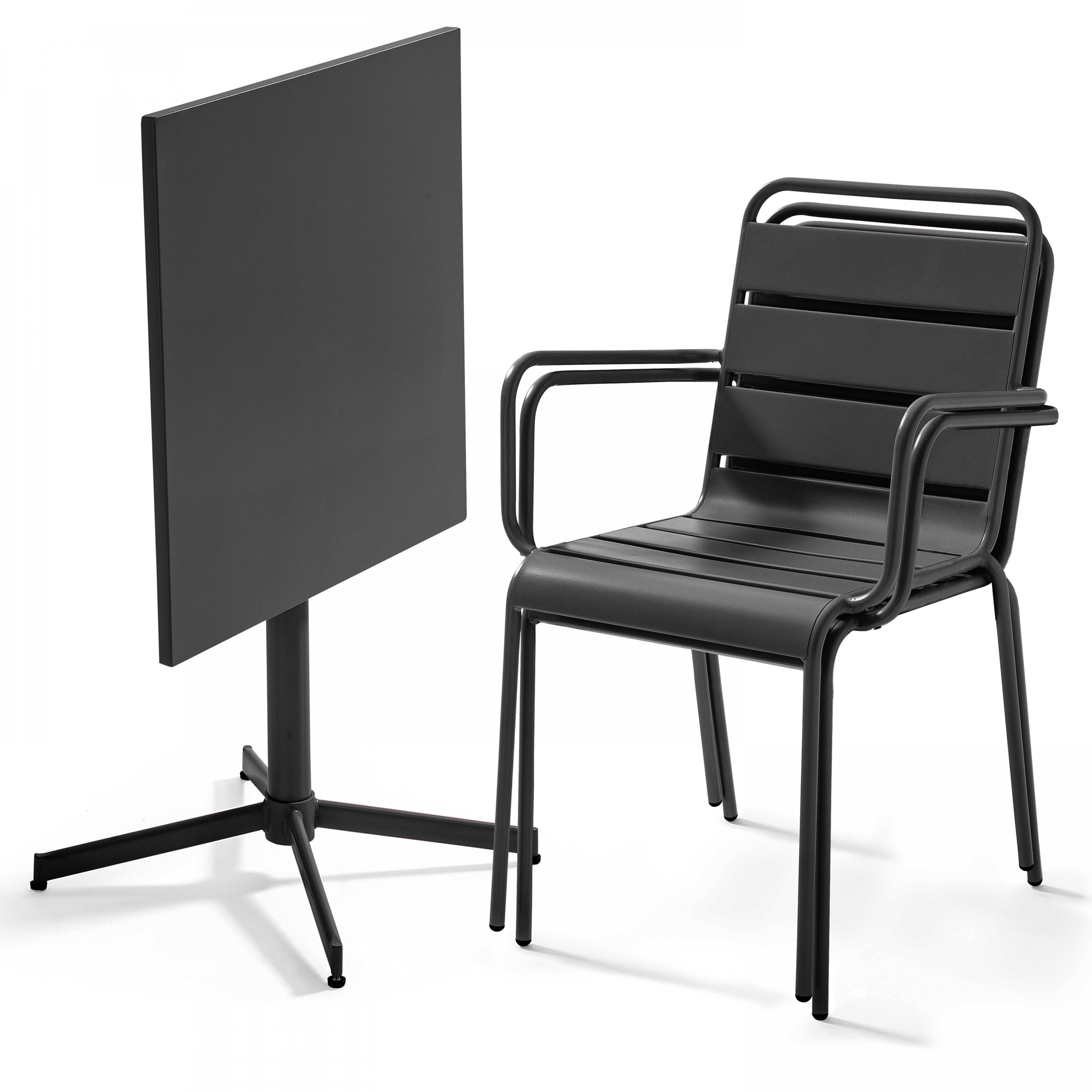 Oviala - Ensemble table de jardin bistrot et 2 fauteuils métal anthracite Palavas - Oviala - Imagen 3